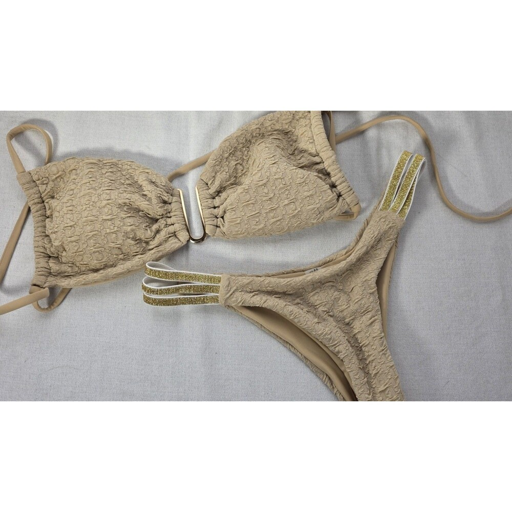 Women's NEW Tan Two Piece Swimwear / Bathing Suit with Gold Accent - Size Medium